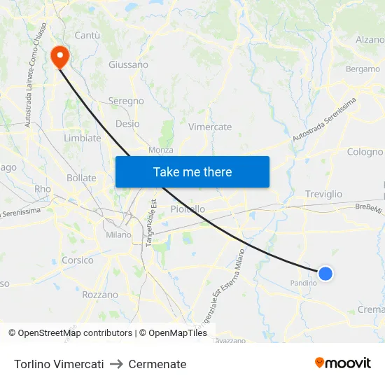 Torlino Vimercati to Cermenate map