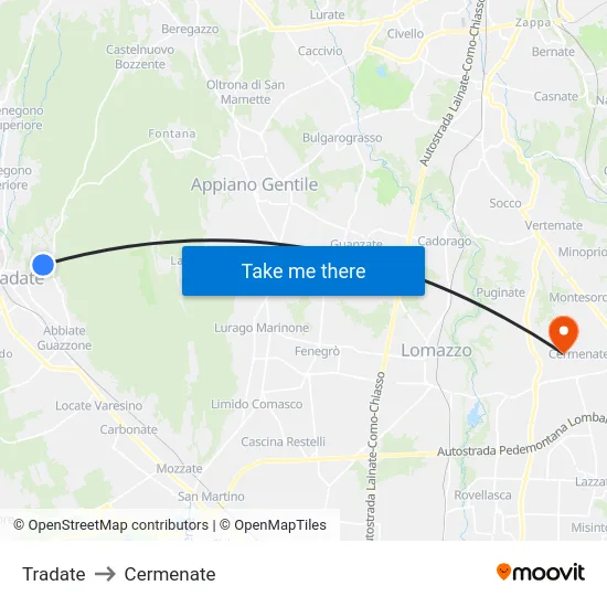 Tradate to Cermenate map