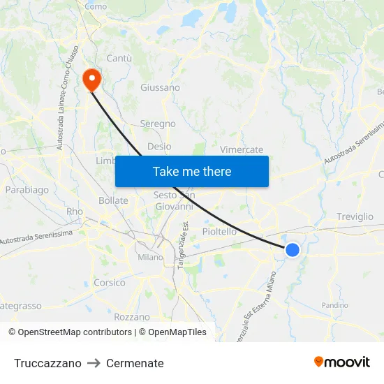 Truccazzano to Cermenate map