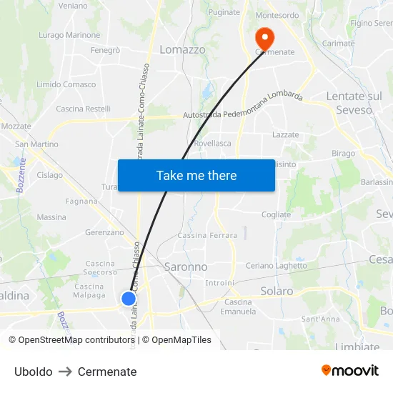 Uboldo to Cermenate map