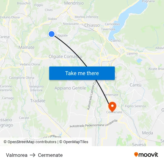 Valmorea to Cermenate map