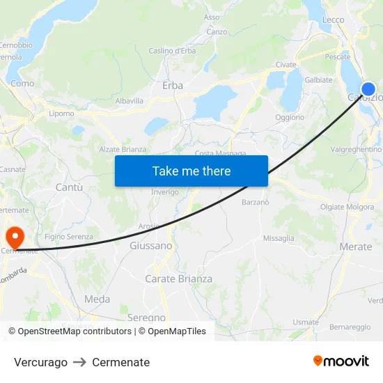 Vercurago to Cermenate map