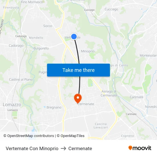 Vertemate Con Minoprio to Cermenate map