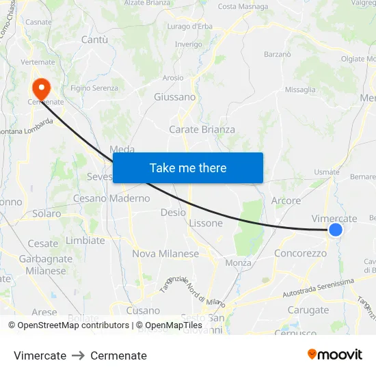 Vimercate to Cermenate map