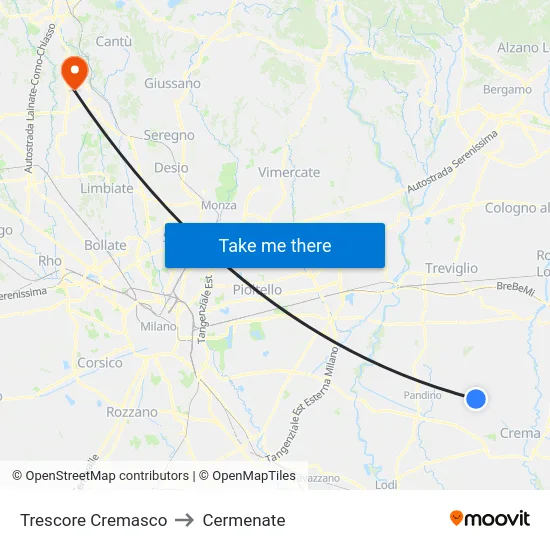 Trescore Cremasco to Cermenate map