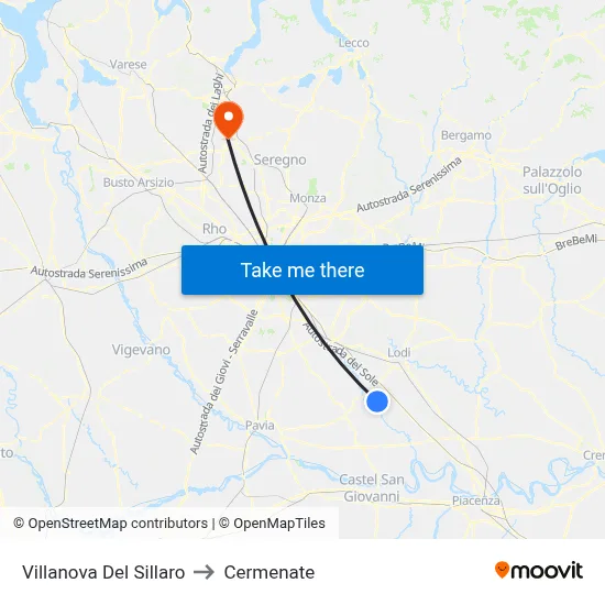 Villanova Del Sillaro to Cermenate map