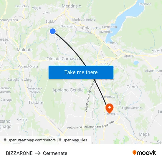 Bizzarone to Cermenate map