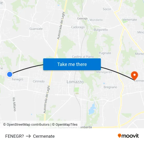 Fenegro to Cermenate map