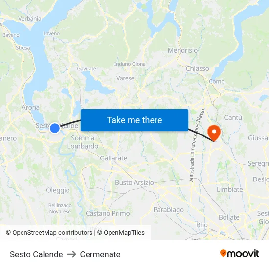 Sesto Calende to Cermenate map