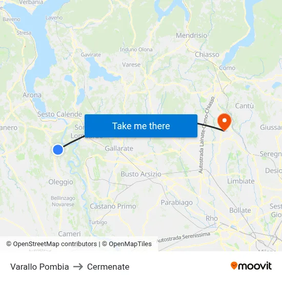 Varallo Pombia to Cermenate map