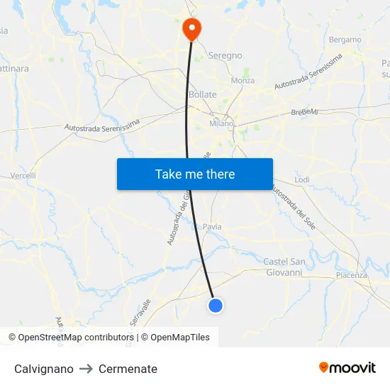 Calvignano to Cermenate map
