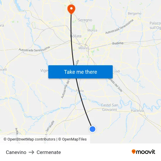 Canevino to Cermenate map