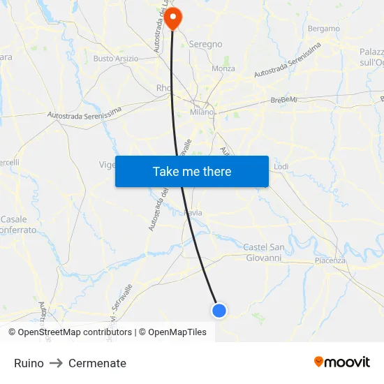 Ruino to Cermenate map