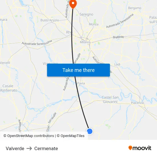 Valverde to Cermenate map