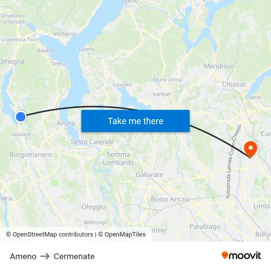 Ameno to Cermenate map