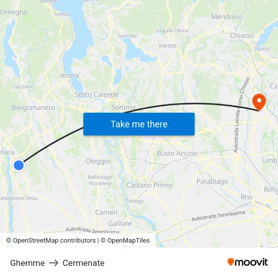 Ghemme to Cermenate map