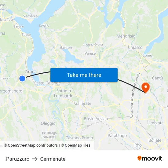 Paruzzaro to Cermenate map