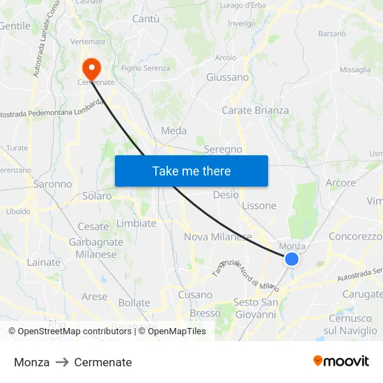 Monza to Cermenate map