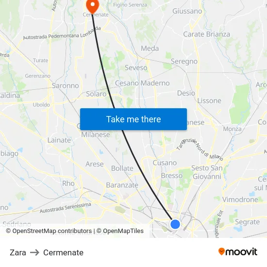 Zara to Cermenate map