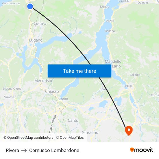 Rivera to Cernusco Lombardone map