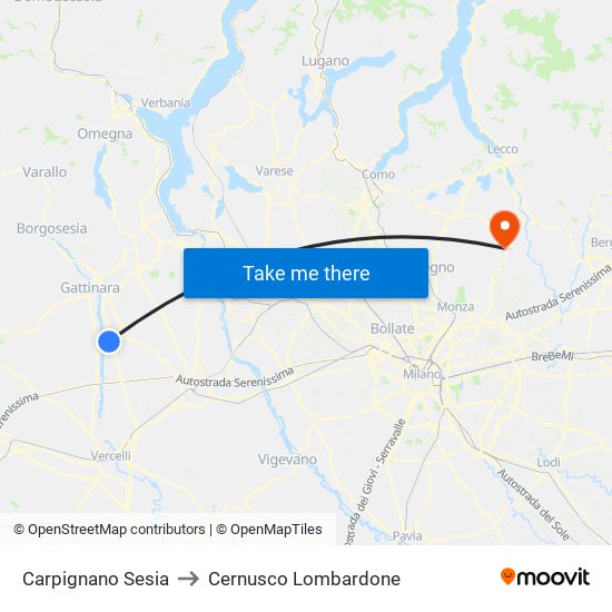 Carpignano Sesia to Cernusco Lombardone map