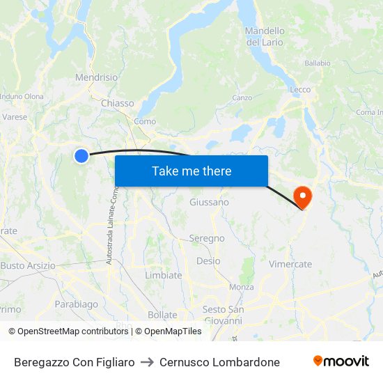 Beregazzo Con Figliaro to Cernusco Lombardone map