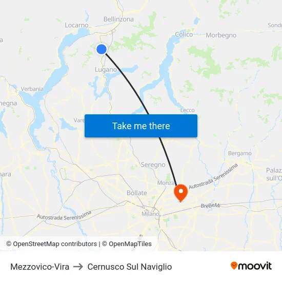 Mezzovico-Vira to Cernusco Sul Naviglio map
