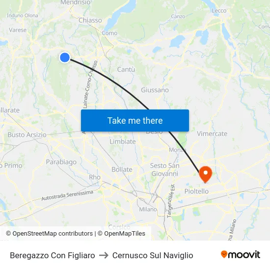 Beregazzo Con Figliaro to Cernusco Sul Naviglio map