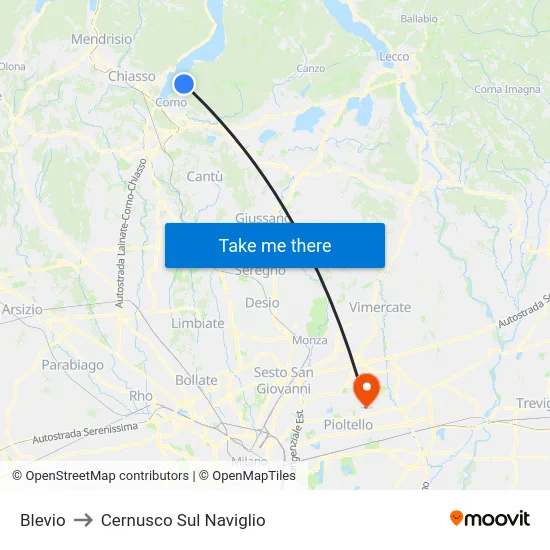 Blevio to Cernusco Sul Naviglio map
