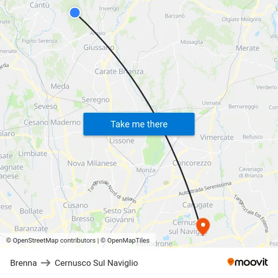 Brenna to Cernusco Sul Naviglio map