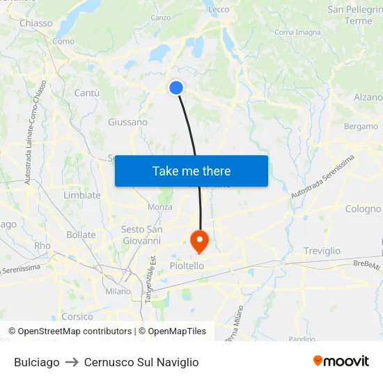 Bulciago to Cernusco Sul Naviglio map
