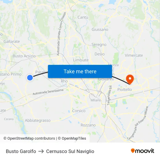 Busto Garolfo to Cernusco Sul Naviglio map