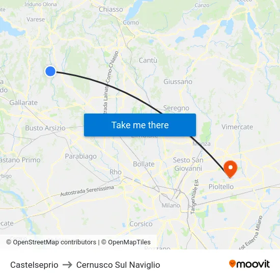 Castelseprio to Cernusco Sul Naviglio map