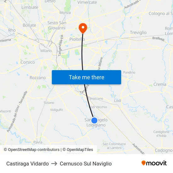 Castiraga Vidardo to Cernusco Sul Naviglio map