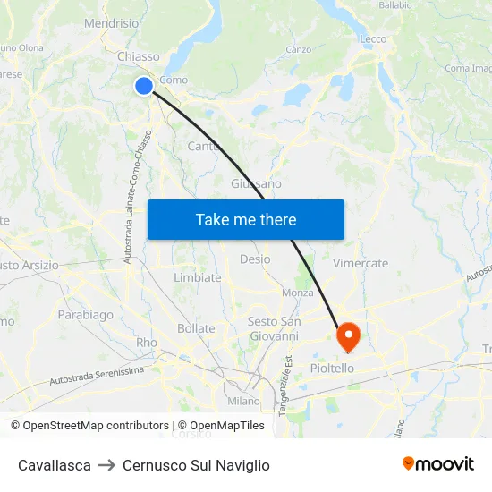 Cavallasca to Cernusco Sul Naviglio map