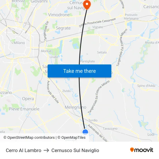 Cerro Al Lambro to Cernusco Sul Naviglio map