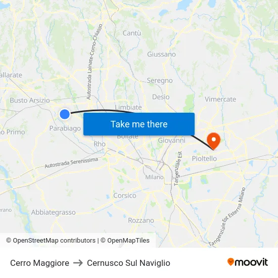 Cerro Maggiore to Cernusco Sul Naviglio map