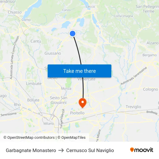 Garbagnate Monastero to Cernusco Sul Naviglio map