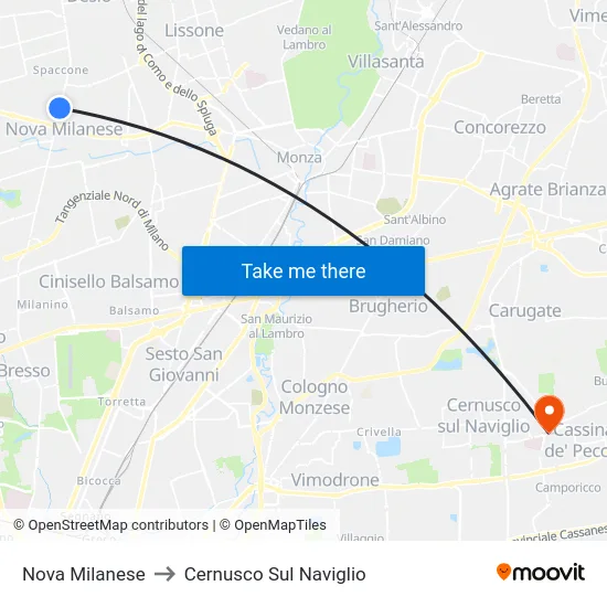 Nova Milanese to Cernusco Sul Naviglio map