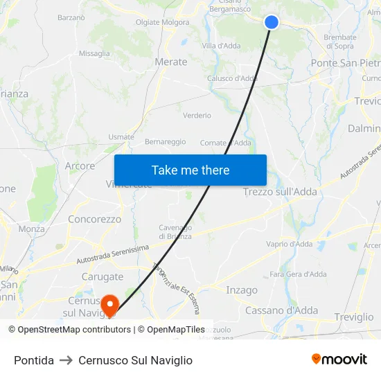 Pontida to Cernusco Sul Naviglio map