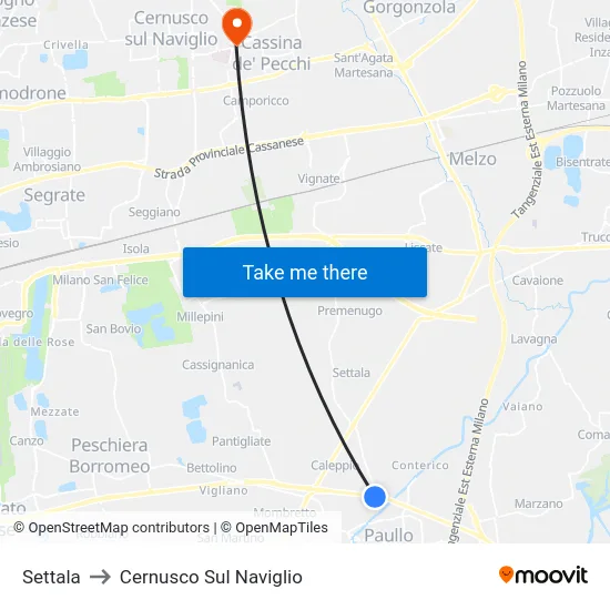 Settala to Cernusco Sul Naviglio map