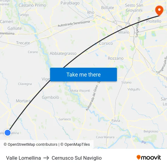 Valle Lomellina to Cernusco Sul Naviglio map