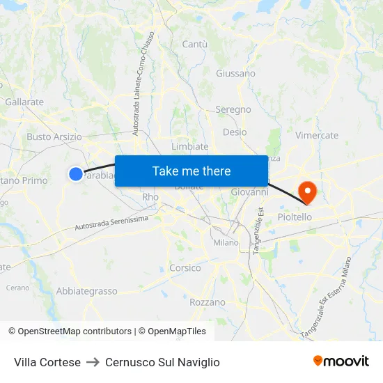 Villa Cortese to Cernusco Sul Naviglio map
