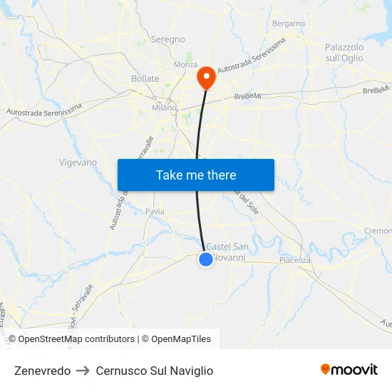 Zenevredo to Cernusco Sul Naviglio map