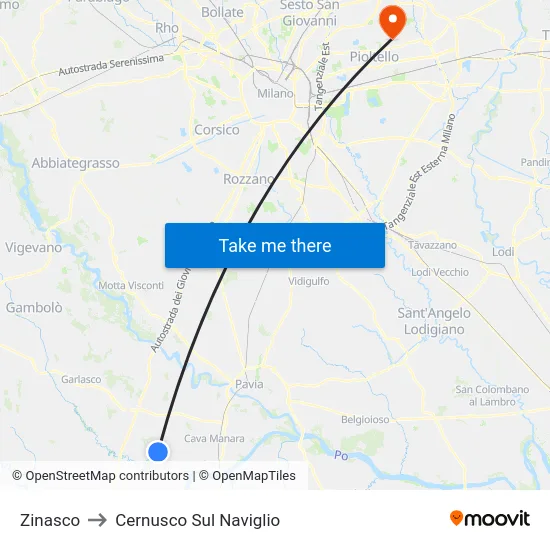 Zinasco to Cernusco Sul Naviglio map