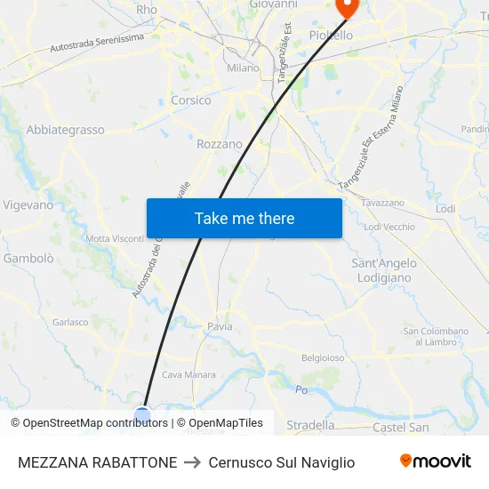 MEZZANA RABATTONE to Cernusco Sul Naviglio map