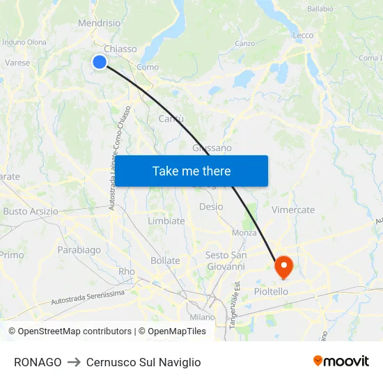 RONAGO to Cernusco Sul Naviglio map