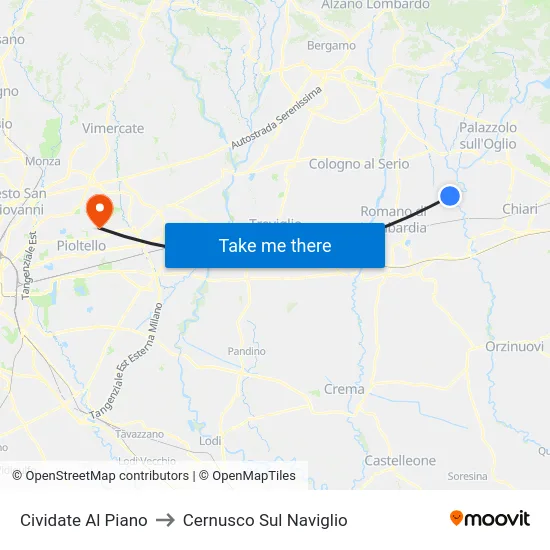Cividate Al Piano to Cernusco Sul Naviglio map