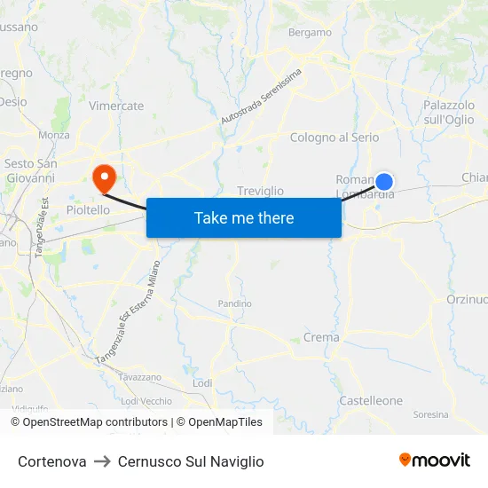 Cortenova to Cernusco Sul Naviglio map