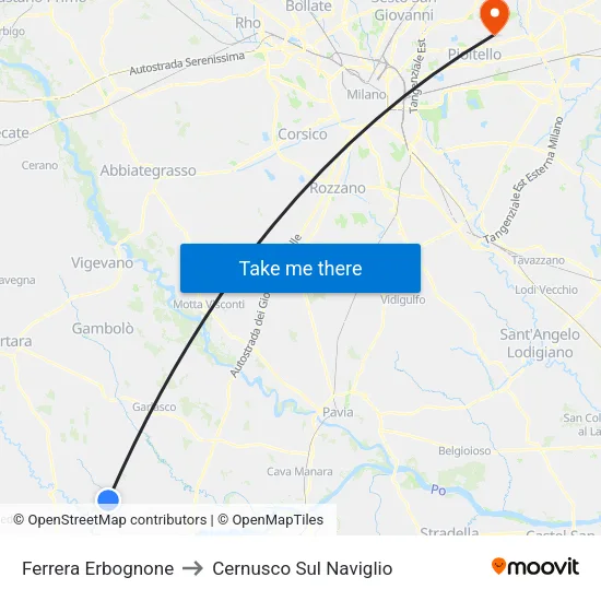 Ferrera Erbognone to Cernusco Sul Naviglio map